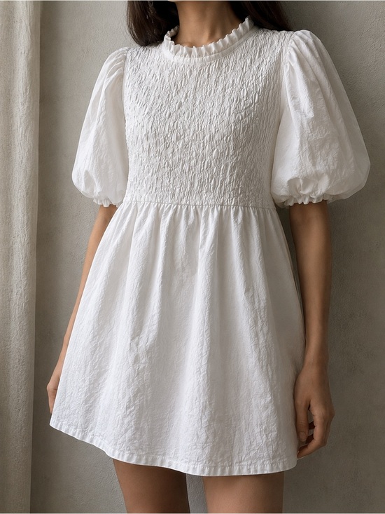 Lalavon Dresses & Skirts - White Puff-Sleeve Mini Dress